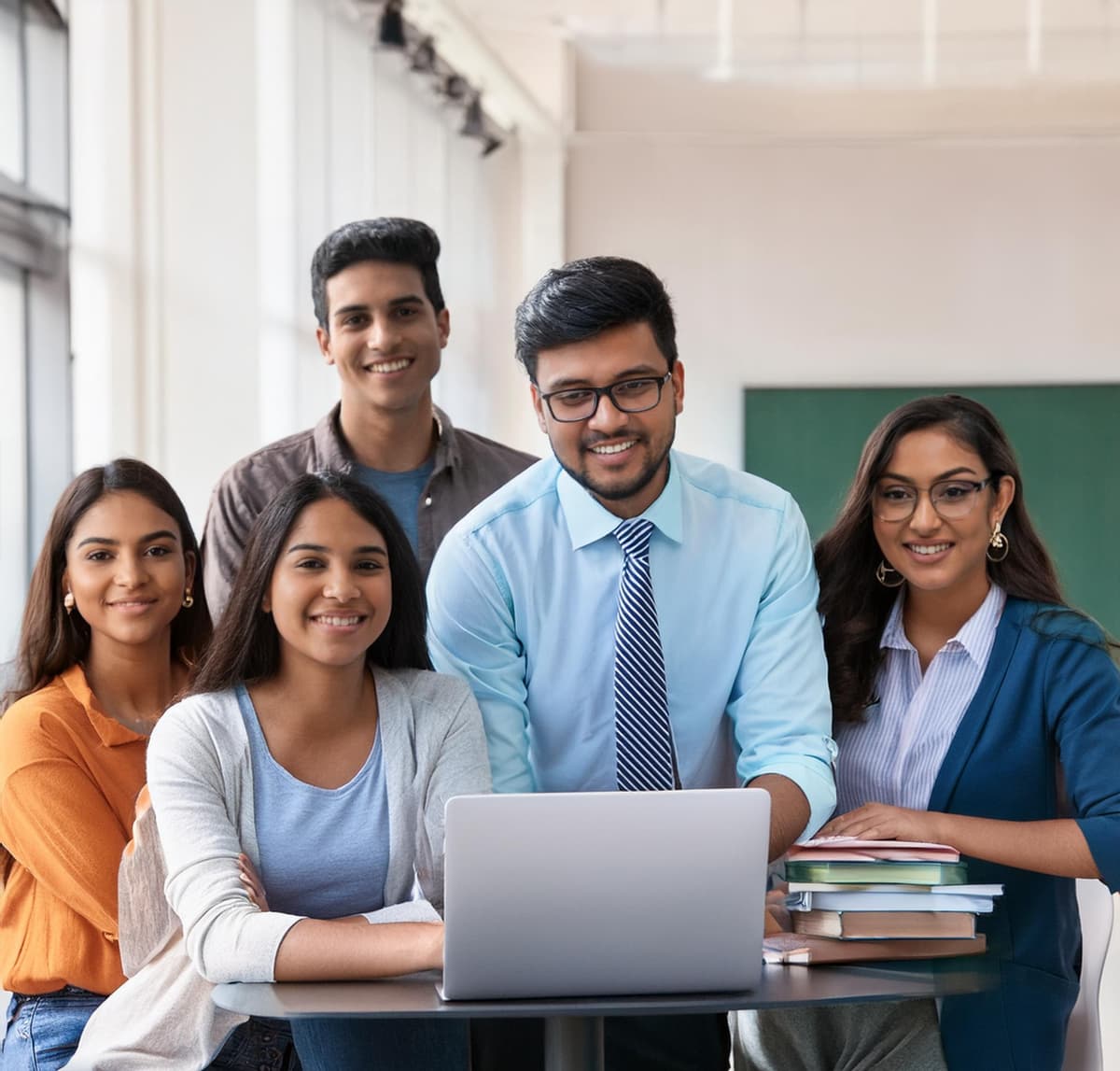 Students collaborating in modern workspace